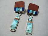 Important Vintage Native American Navajo Hank Whitethorne Turquoise Sterling Silver Earrings-Nativo Arts