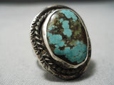Outstanding Vintage Native American Navajo Green Turquoise Sterling Silver Ring Old-Nativo Arts