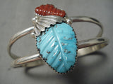 Superb Zuni Turquoise Coral Sterling Silver Bracelet Native American-Nativo Arts
