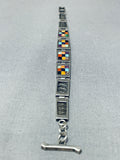 Double Technique Vintage Native American Navajo Turquoise Sterling Silver Link Bracelet-Nativo Arts
