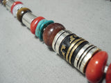 Native American Authentic Singer Chunky Coral Turquoise Sterling Silver Necklace-Nativo Arts
