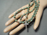 Authentic Native American Navajo Green Turquoise Sterling Silver Rosary Necklace-Nativo Arts
