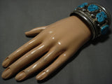Striking Vintage Native American Navajo Turquoise Sterling Silver Bracelet Old Cuff-Nativo Arts