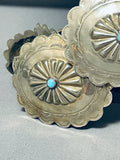 Authentic Vintage Native American Navajo Hand Tooled Sterling Silver Turquoise Concho Belt-Nativo Arts