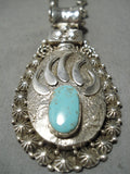 Tremendous Native American Navajo Pilot Mountain Turquoise Sterling Silver Necklace-Nativo Arts