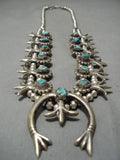 Astounding Vintage Native American Navajo Turquoise Sterling Silver Squash Blossom Necklace Old-Nativo Arts