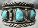Heavy Deep Silver Work Vintage Native American Navajo Turquoise Bracelet Old-Nativo Arts