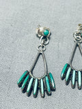Important Very Old Vintage Native American Zuni Cerrillos Turquoise Sterling Silver Earrings-Nativo Arts