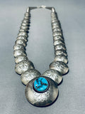 Star Bead Native American Navajo Turquoise Sterling Silver Hand Tooled Necklace-Nativo Arts