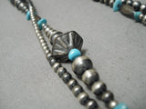 Amazing Wrap Around Native American Navajo Turquoise Sterling Silver Hanamde Bead Necklace-Nativo Arts