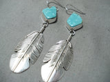 Excellent Native American Navajo Pilot Mountain Turquoise Sterling Silver Earrings-Nativo Arts