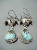 Exceptional Native American Navajo Pilot Mountain Turquoise Sterling Silver Earrings-Nativo Arts