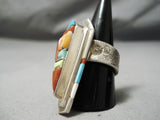Native American Tremendous Vintage Navajo David Tune Turquoise Sterling Silver Inlay Ring-Nativo Arts