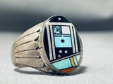 Extreme Intricacy Vintage Native American Navajo Turquoise Kachina Sterling Silver Ring-Nativo Arts