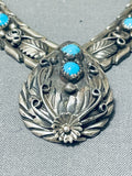 Fabulous Signed Vintage Native American Navajo Turquoise Sterling Silver Necklace-Nativo Arts