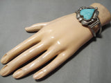 Very Rare!! Vintage Native American Navajo Hand Carved Heart Turquoise Sterling Silver Bracelet-Nativo Arts