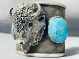 Massive 135 Gram Buffalo Head Native American Navajo Turquoise Sterling Silver Bracelet-Nativo Arts