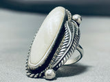 Taller Vintage Native American Navajo Pearl Sterling Silver Leaf Ring Old-Nativo Arts