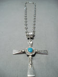 Astonishing Native American Navajo Candelaria Turquoise Sterling Silver Cross Necklace-Nativo Arts