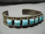 Authentic Vintage Native American Navajo Square Turquoise Sterling Silver Bracelet Old-Nativo Arts