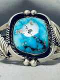 Vivid Vintage Native American Navajo Morenci Turquoise Sterling Silver Leaf Bracelet-Nativo Arts