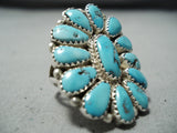 Superb Vintage Native American Navajo Turquoise Cluster Sterling Silver Ring-Nativo Arts