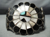 Early Huge Vintage Native American Zuni Turquoise Sterling Silver Inlay Bracelet-Nativo Arts