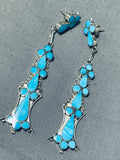 Attractive Native American Zuni Blue Gem Turquoise Sterling Silver Earrings Signed-Nativo Arts