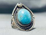 Amazing Vintage Native American Navajo Easter Blue Turquoise Sterling Silver Ring-Nativo Arts