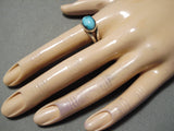 Dynamic Vintage Navajo Candelaria Turquoise Sterling Silver Ring Old Native American-Nativo Arts
