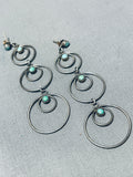 Dynamic Vintage Native American Navajo Blue Gem Turquoise Sterling Silver Dangle Earrings-Nativo Arts