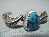 Marvelous Vintage Native American Navajo Morenci Turquoise Sterling Silver Baby Bracelet Old-Nativo Arts