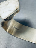 One Of The Most Unique Ever Native American Navajo White Agate Sterling Silver Bracelet-Nativo Arts