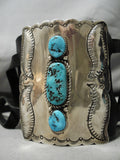 Tremendous Vintage Native American Navajo Ketoh Bowguard Sterling Silver Turquoise Bracelet-Nativo Arts