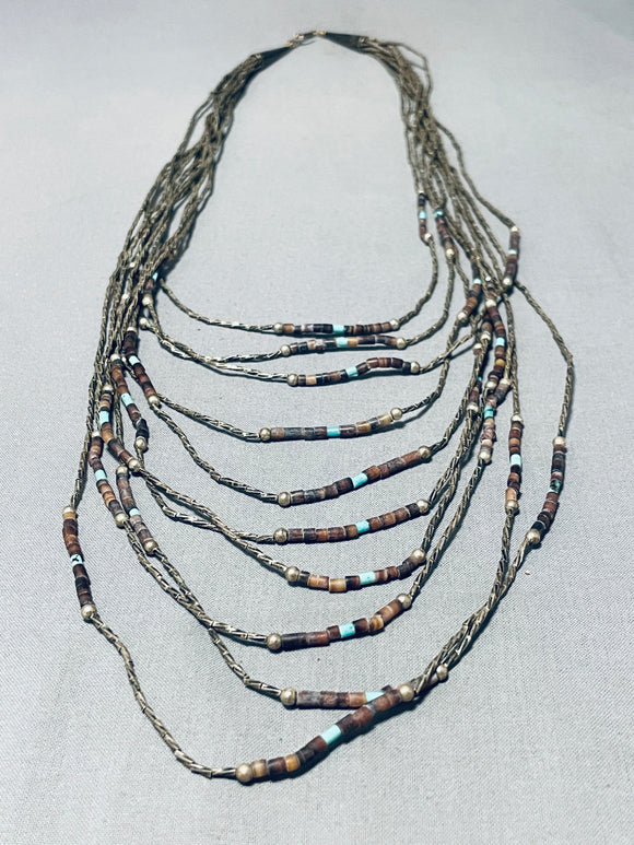 10 Tier Very Rare Vintage Native American Navajo Turquoise Heishi Sterling Silver Necklace Old-Nativo Arts