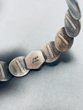Impressive Native American Navajo Signed Royston Turquoise Mercury Silver Dimes Bangle-Nativo Arts