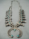 Early Vintage Native American Navajo Cerrillos Turquoise Sterling Silver Squash Blossom Necklace-Nativo Arts