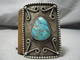 Superior Vintage Native American Navajo Pilot Mountain Turquoise Sterling Silver Ketoh Bracelet-Nativo Arts