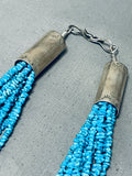Hand Tooled Tubule Sterling Silver Vintage Native American Navajo Turquoise Necklace-Nativo Arts