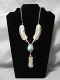 Detailed!! Vintage Native American Navajo Sterling Silver Feather Turquoise Necklace-Nativo Arts