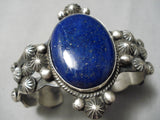 Heavy Thick Vintage Native American Navajo Lapis Sterling Silver Repoussed Bracelet-Nativo Arts