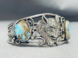 Wolf Vintage Native American Navajo Turquoise Sterling Silver Bracelet-Nativo Arts
