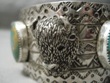 Very Rare Buffalo Head Native American Green Turquoise Sterling Silver Bracelet-Nativo Arts