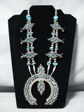 Intricate Vintage Native American Navajo Zuni Turquoise Sterling Silover Squash Blossom Necklace-Nativo Arts