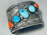 Pat Platero Vintage Native American Navajo Turquoise Sterling Silver Leaf Bracelet Old-Nativo Arts
