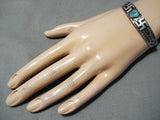 Early 1900's Vintage Native American Navajo Whirling Logs Turquoise Sterling Silver Bracelet-Nativo Arts