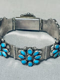 Native American Flower Turquoise Vintage Navajo Sterling Silver Charm Link Bracelet-Nativo Arts