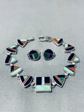 Native American Dynamic Vintage Turquoise Sterling Silver Bracelet And Earring Inlay Set-Nativo Arts