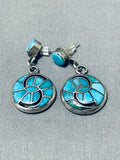 Exquisite Vintage Native American Zuni Blue Gem Turquoise Sterling Silver Earrings-Nativo Arts