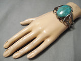 Huge Vintage Native American Navajo Domed Royston Turquoise Sterling Silver Swirl Bracelet Old-Nativo Arts